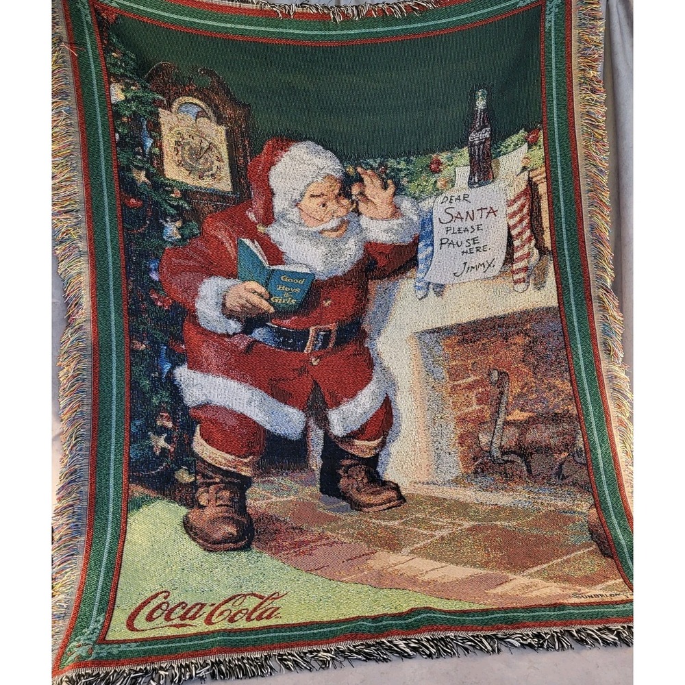 VTG NWT Coca Cola Santa Claus Christmas Tapestry Throw Blanket 55x44" Northwest